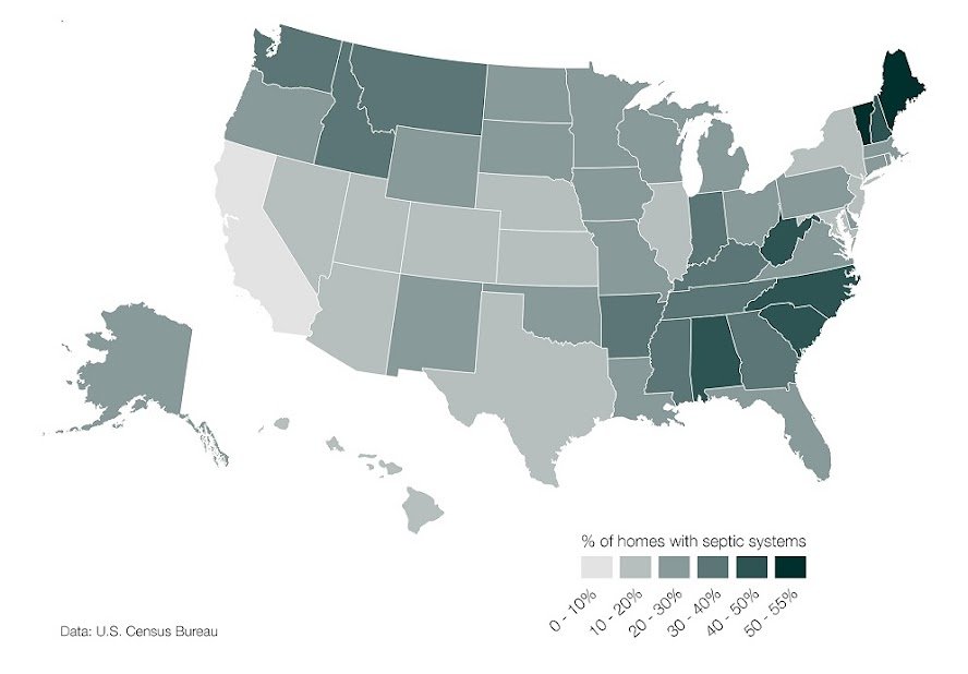 Map of septic system density across the United States